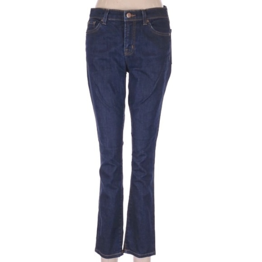 J Brand sz 28 dark blue BOHO mid rise straight leg boot cut jeans w gold stitch